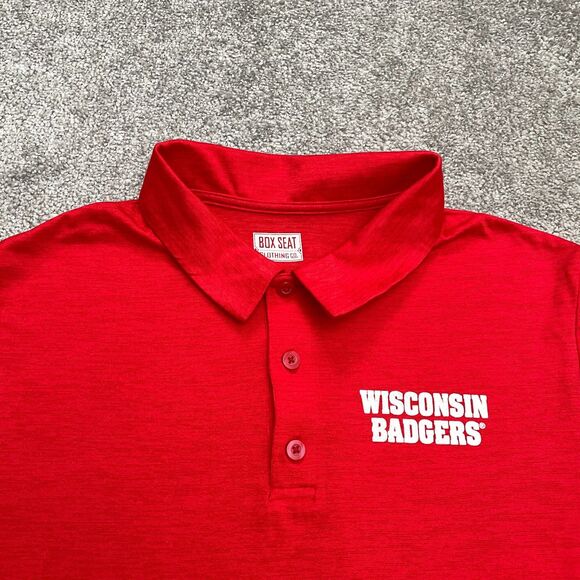 Box Seat University Of Wisconsin Badgers Polo Shirt Mens Medium Red Performance - Picture 10 of 11